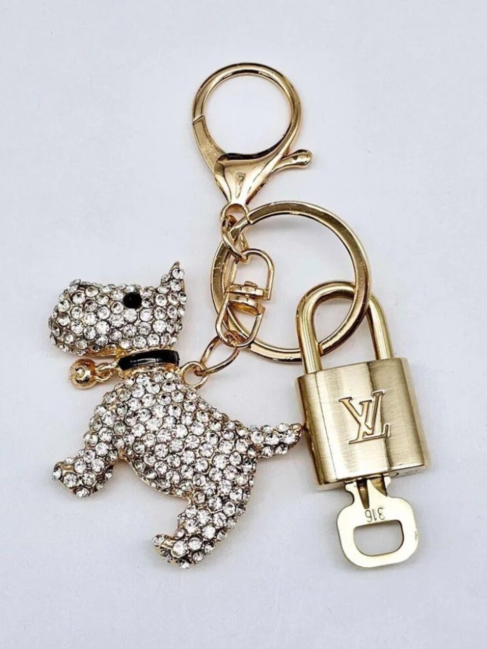 Louis Vuitton Gold Lock & Key 🔑 Authentic LV Unbranded Dog Keychain Charm - Picture 2 of 7